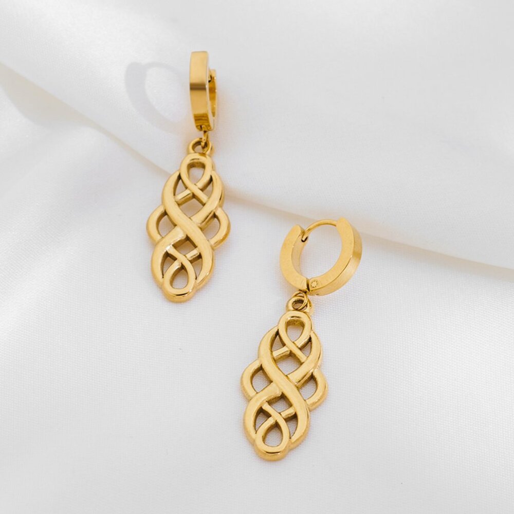 Vintage Style European‎ Knot Drop Earrings 18K GP